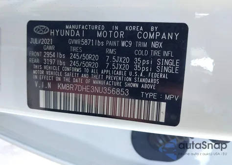 2022 Hyundai Palisade Calligraphy z USA, uszkodzony, nr VIN KM8R7DHE3NU356853
